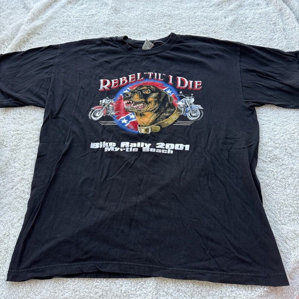 Myrtle beach Black Rebel 'Til I Die Graphic Tee with Red and Blue Accents